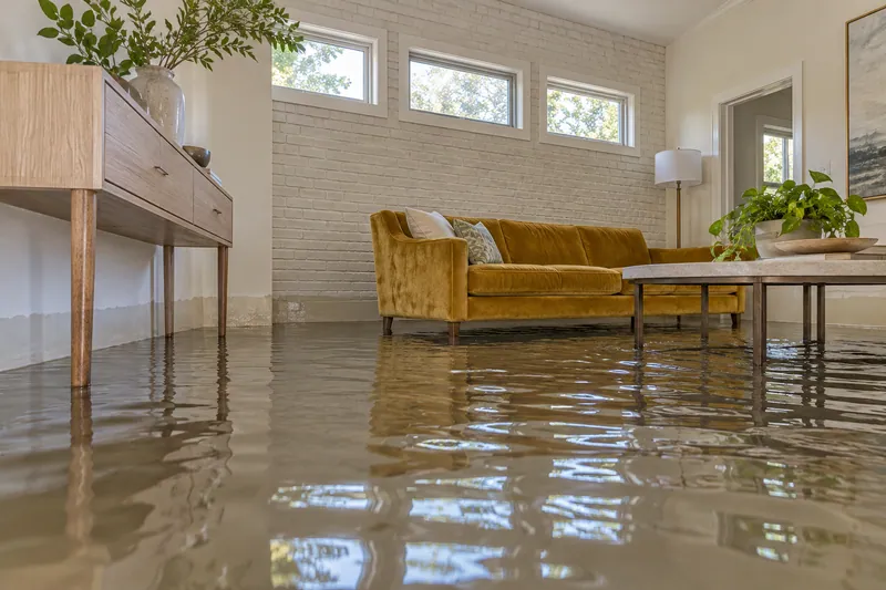Water Extraction Near Getzendaner Park — pooled room with submerged lower furniture feet and visible waterlines
