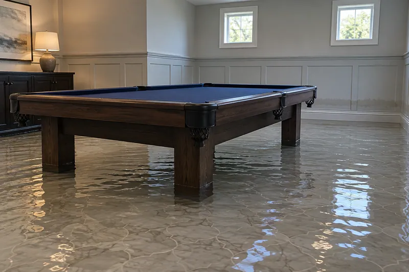 Water Extraction Near Chapman Park — pooled room with submerged lower furniture feet and visible waterlines