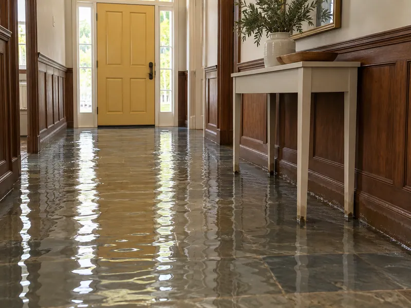 Water Extraction Near Brown-Singleton Park — pooled room with submerged lower furniture feet and visible waterlines