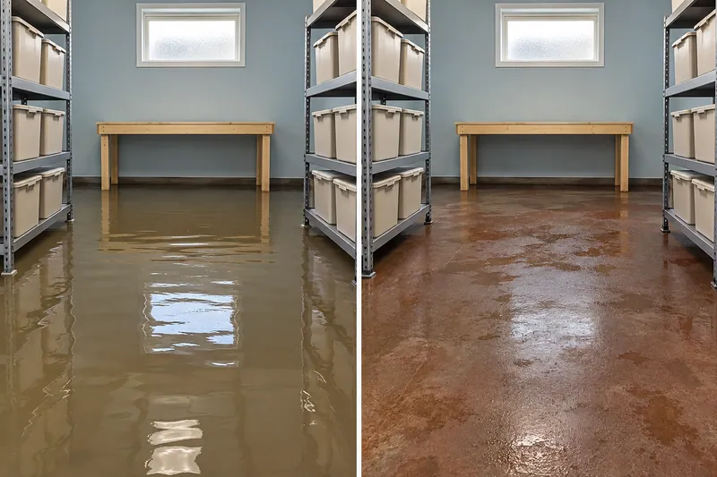 Water Extraction Near Railyard Park — matched room before collection and after pickup with damp flooring